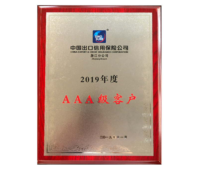 中國(guó)出口信用保險(xiǎn)公司浙江分公司2019年度AAA級(jí)客戶